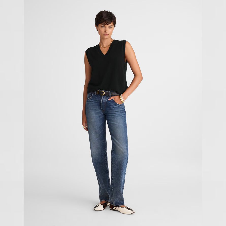 womens madewell cashmere v-neck sleeveless sweater black