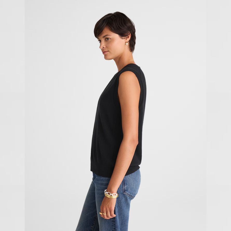 womens madewell cashmere v-neck sleeveless sweater black
