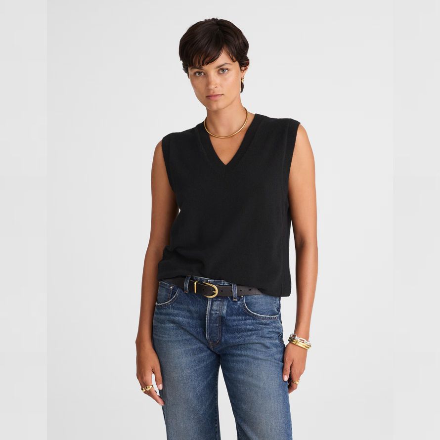 womens madewell cashmere v-neck sleeveless sweater black