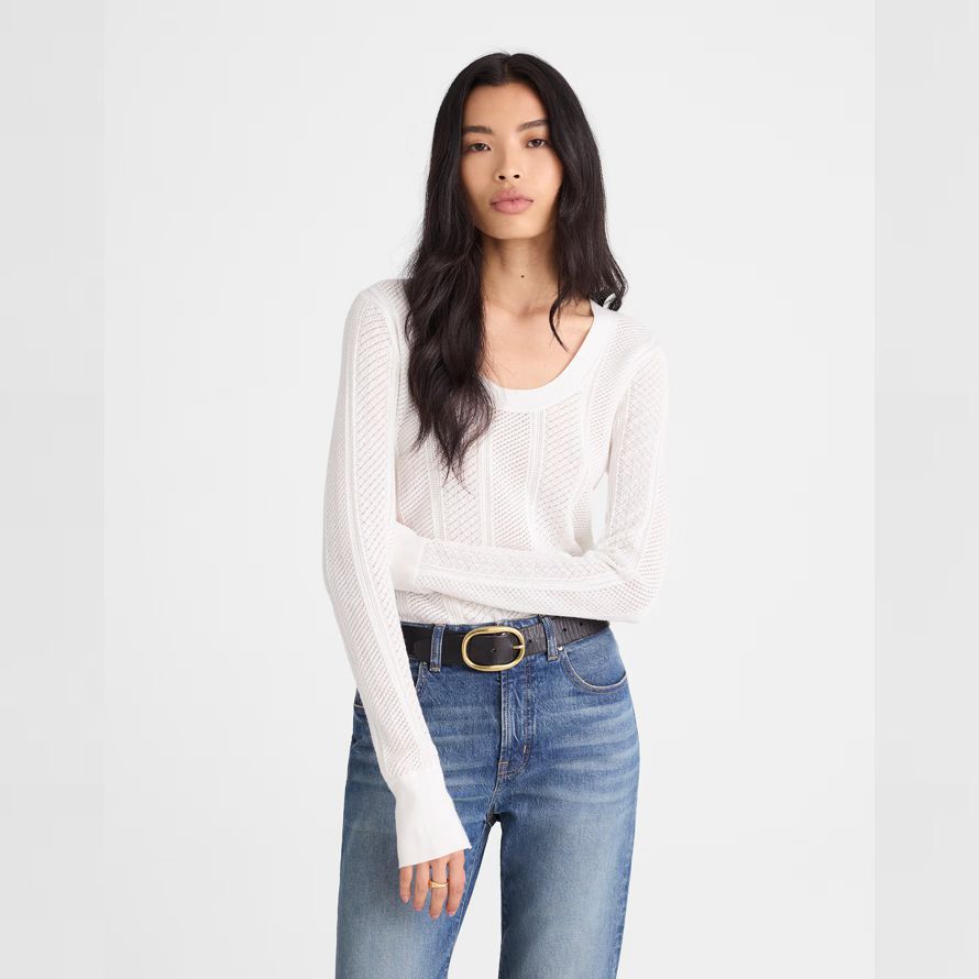 womens madewell the signature knit lace-stitch sweater white