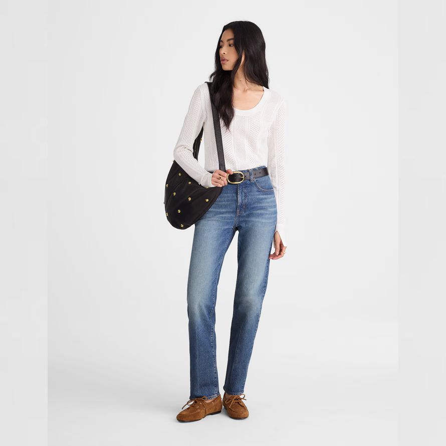 womens madewell the signature knit lace-stitch sweater white