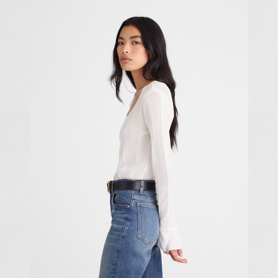 womens madewell the signature knit lace-stitch sweater white