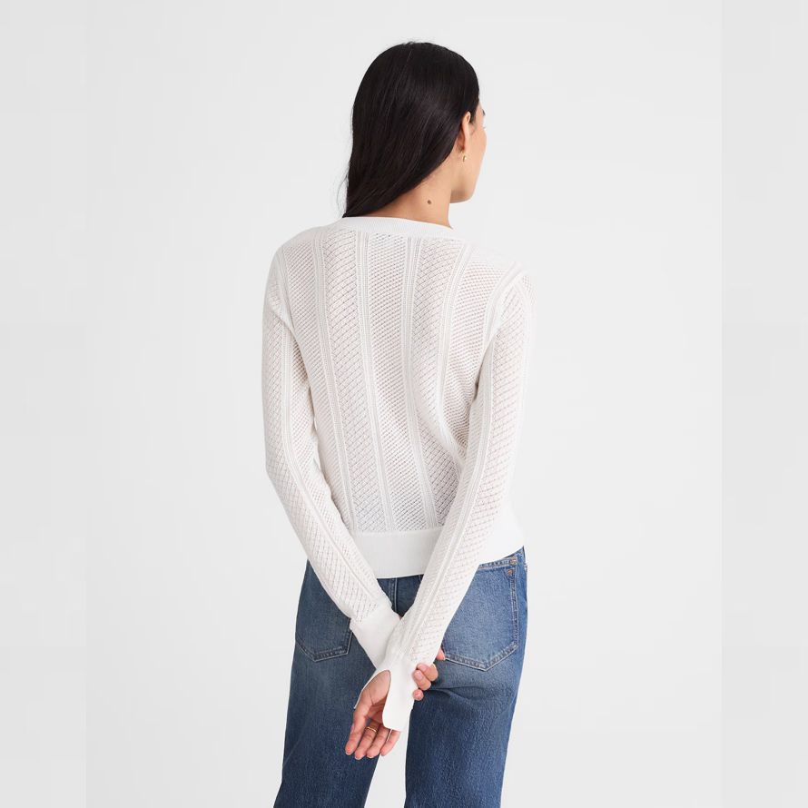 womens madewell the signature knit lace-stitch sweater white