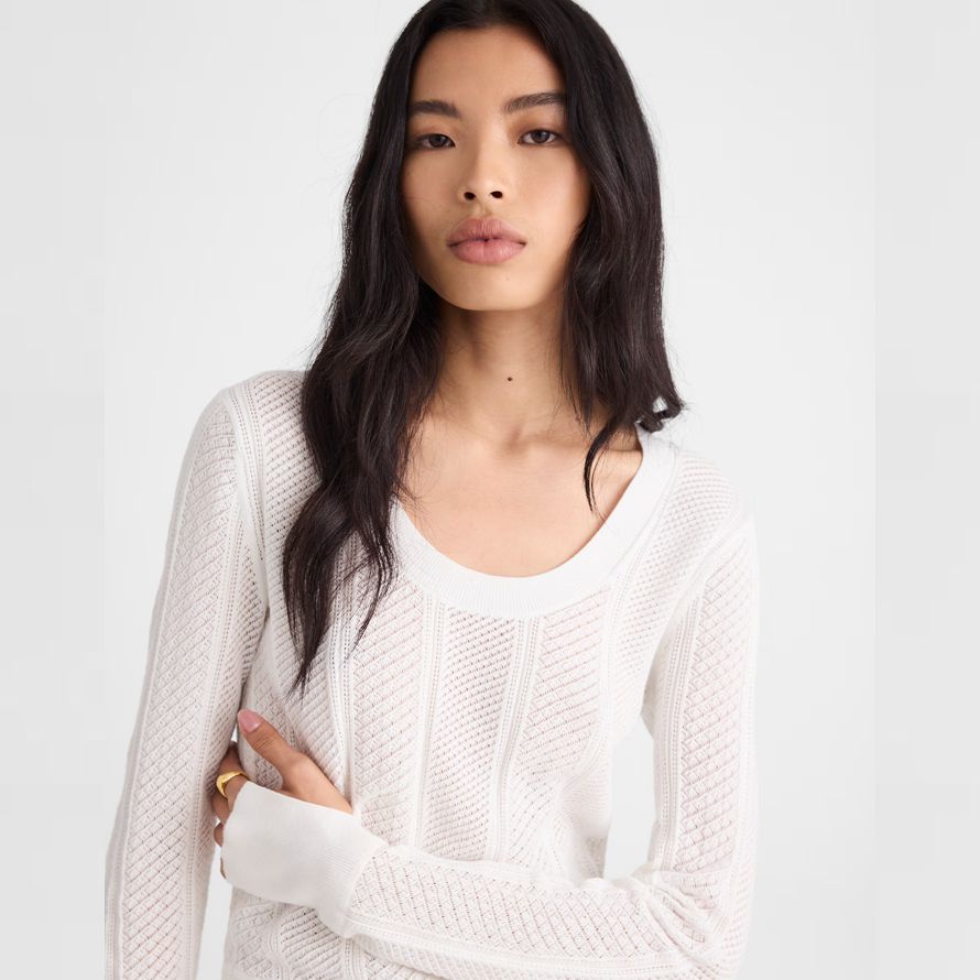 womens madewell the signature knit lace-stitch sweater white