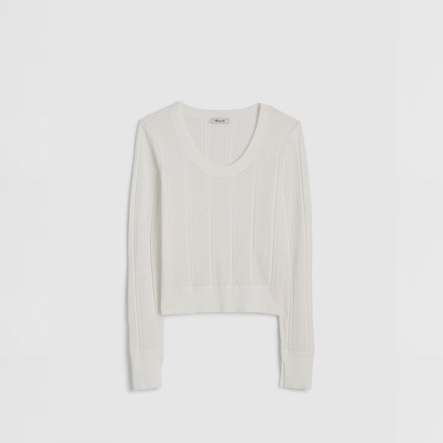 womens madewell the signature knit lace-stitch sweater white