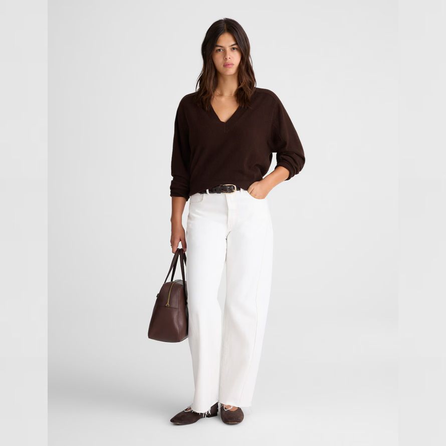 dark brown womens madewell cashmere v-neck sweater