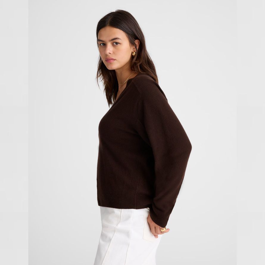 dark brown womens madewell cashmere v-neck sweater