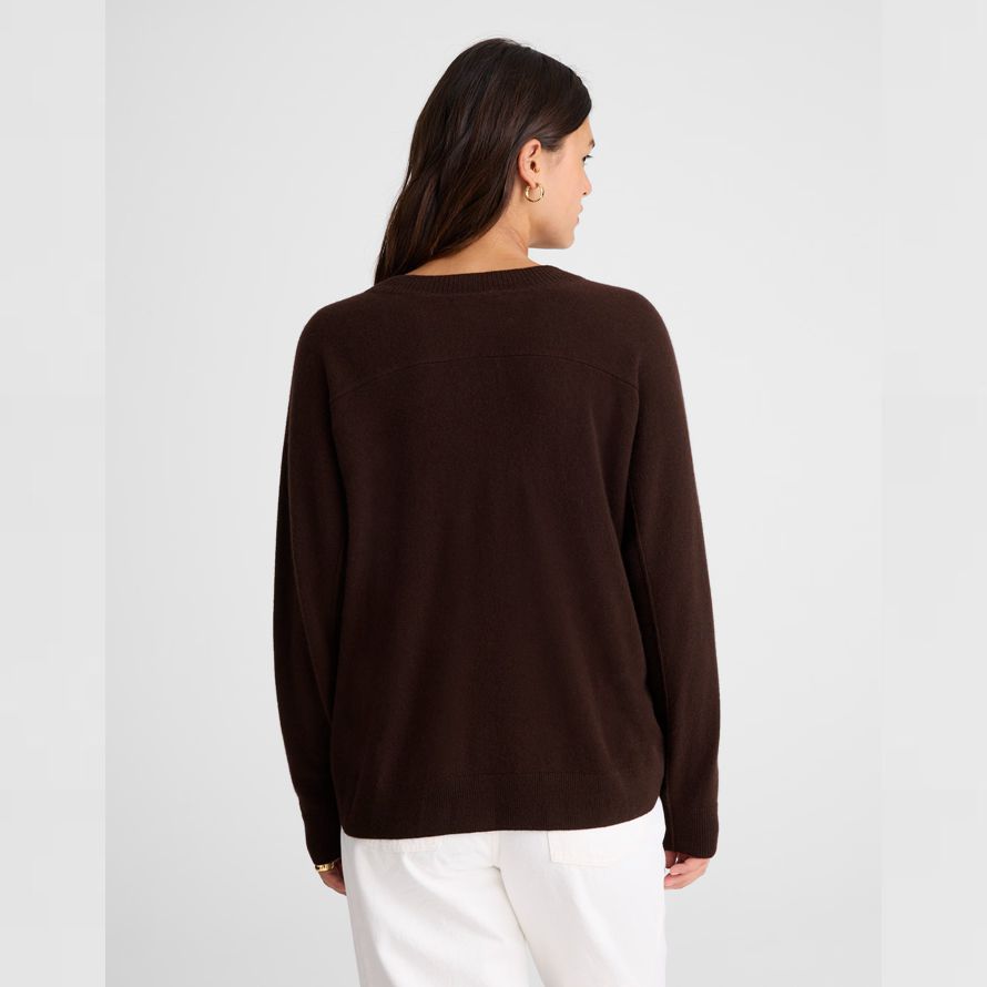 dark brown womens madewell cashmere v-neck sweater