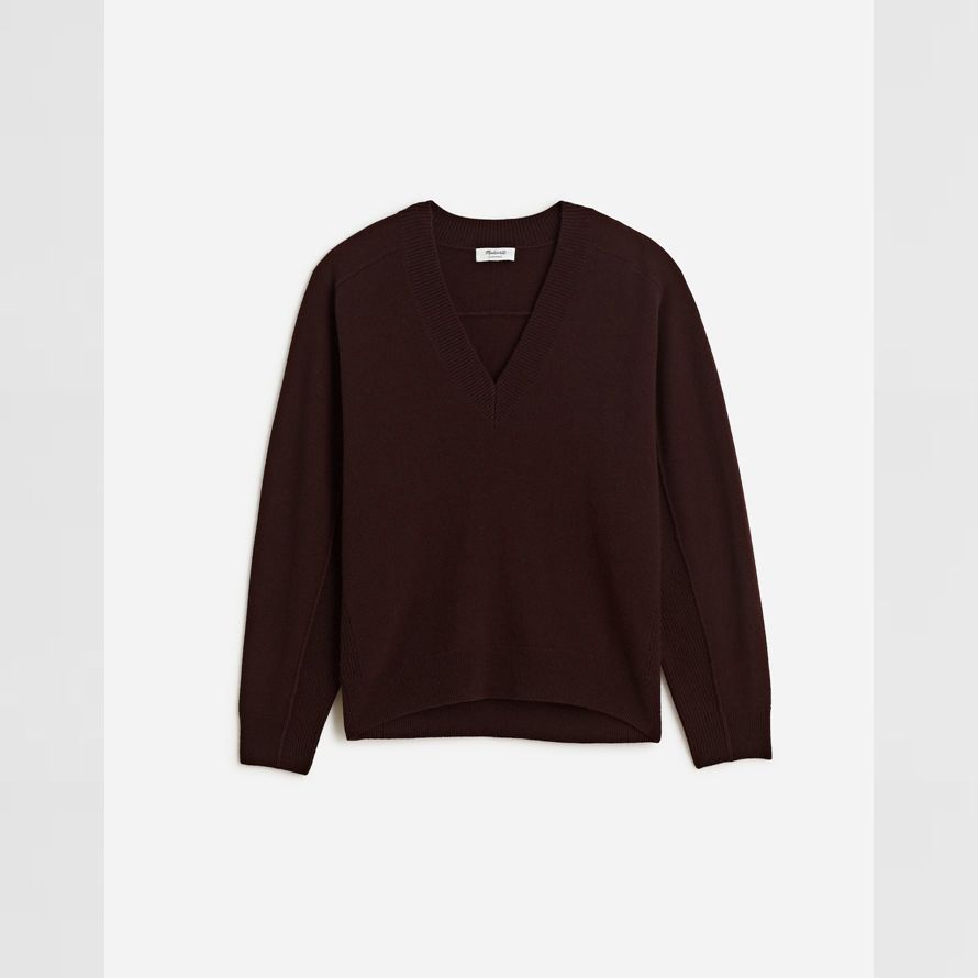 dark brown womens madewell cashmere v-neck sweater