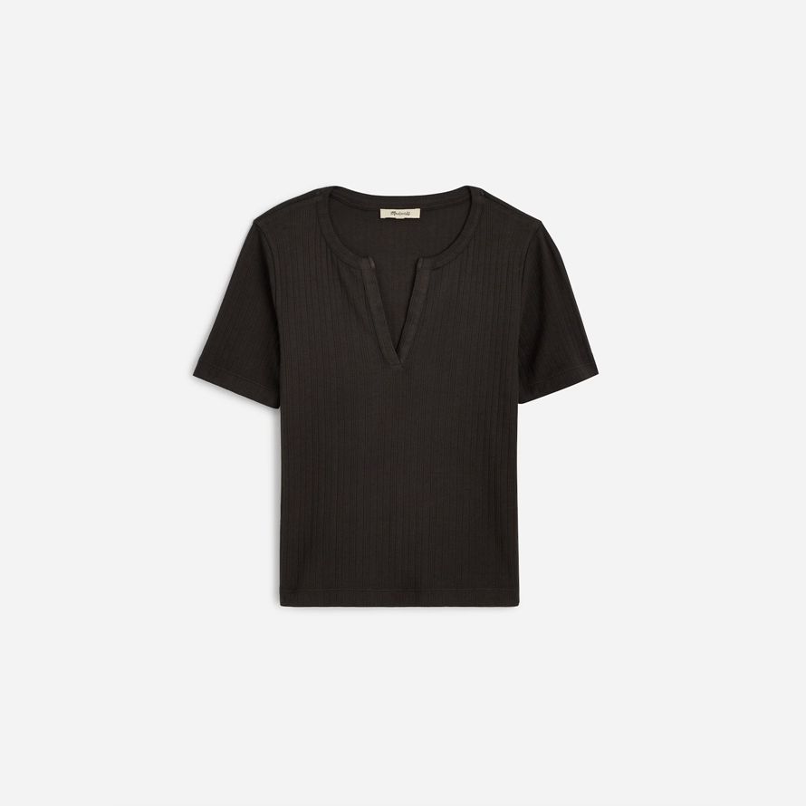 madewell pointelle notch neck womens t-shirts black