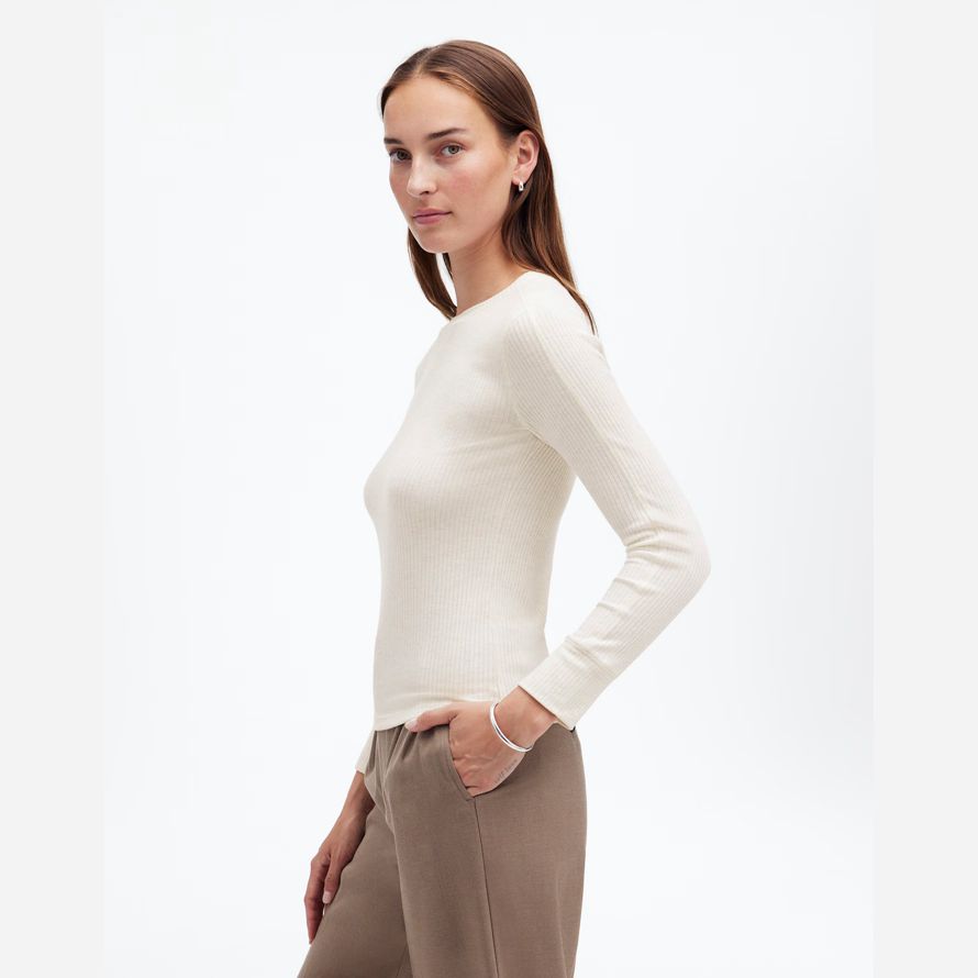 madewell ribbed crewneck long-sleeve womens t-shirts cream