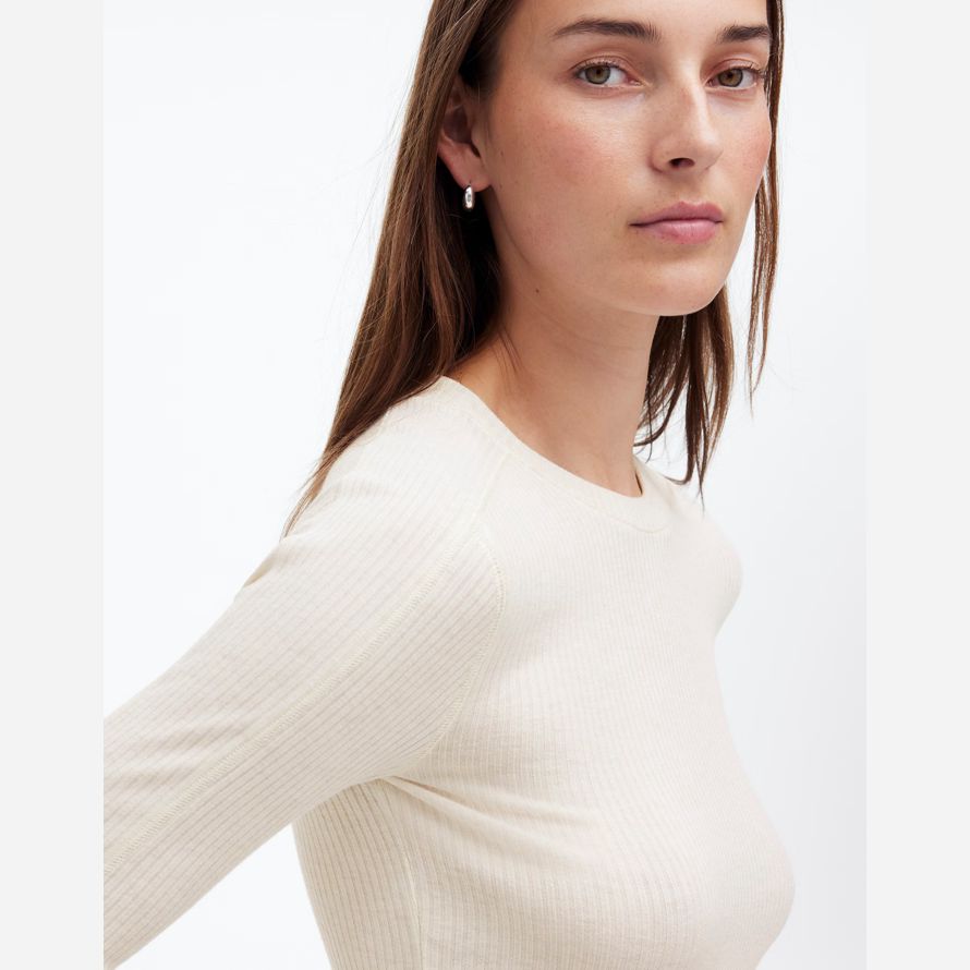 madewell ribbed crewneck long-sleeve womens t-shirts cream