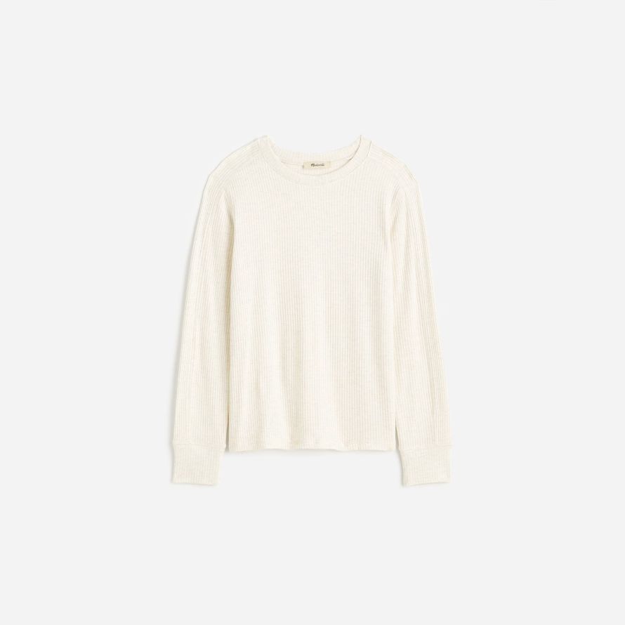 madewell ribbed crewneck long-sleeve womens t-shirts cream