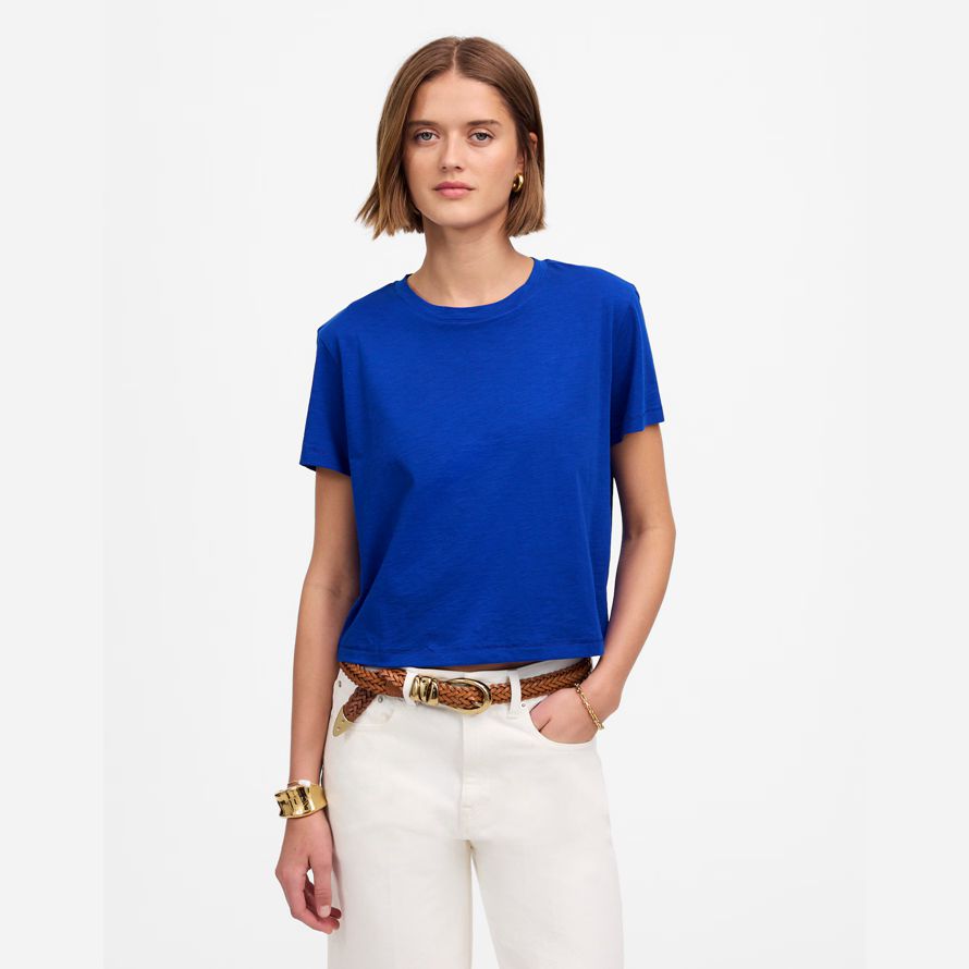 madewell slub boxy-crop womens t-shirts blue