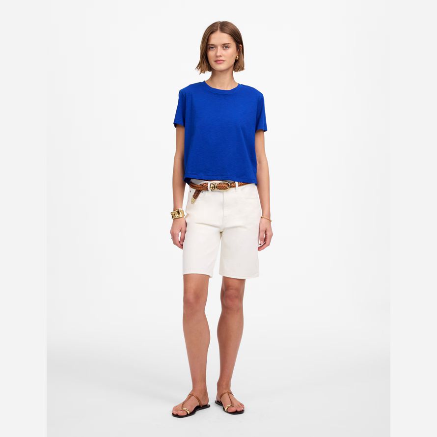 madewell slub boxy-crop womens t-shirts blue