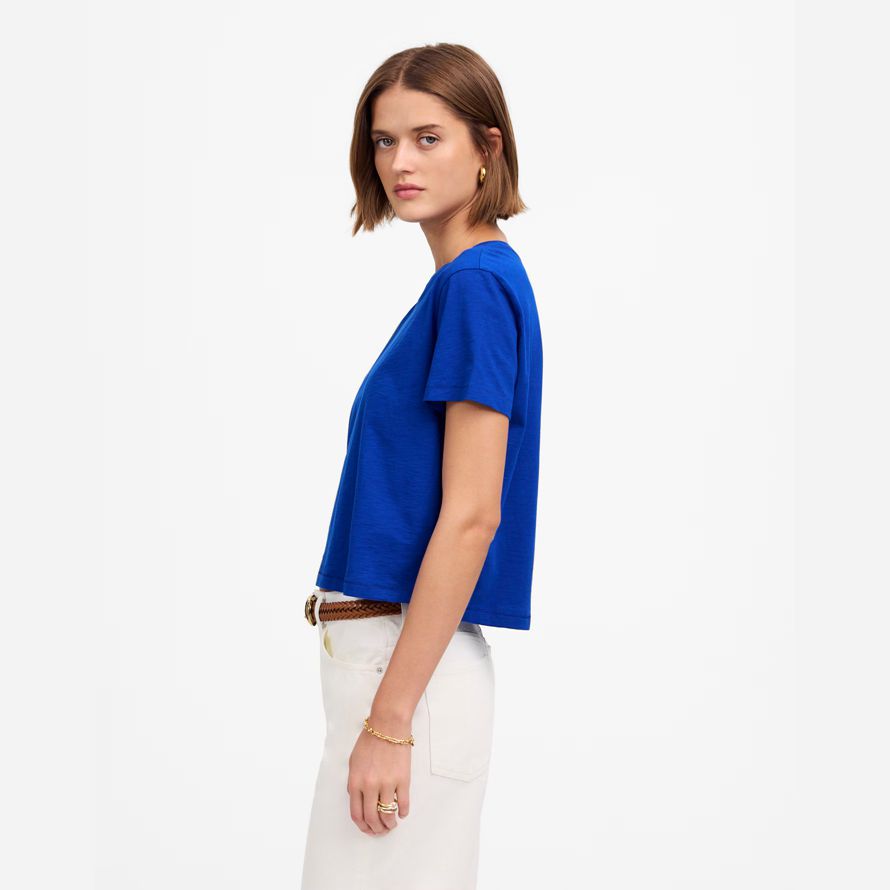madewell slub boxy-crop womens t-shirts blue