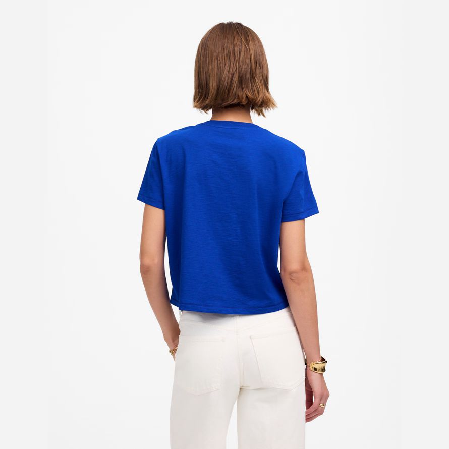 madewell slub boxy-crop womens t-shirts blue