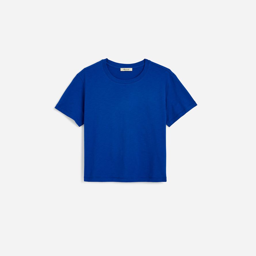 madewell slub boxy-crop womens t-shirts blue