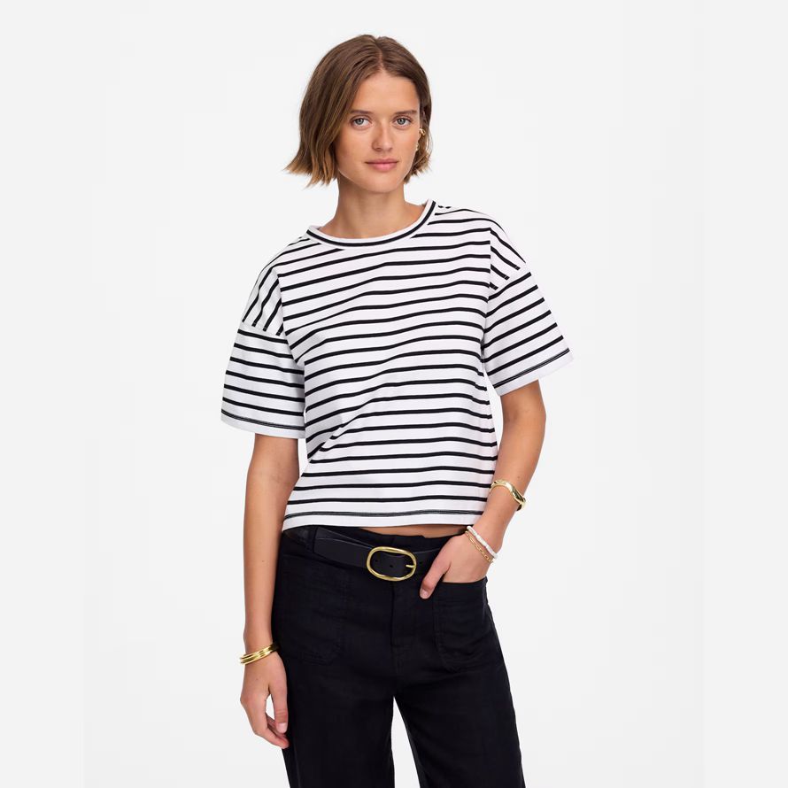 white black madewell everyday boxy crop womens t-shirts