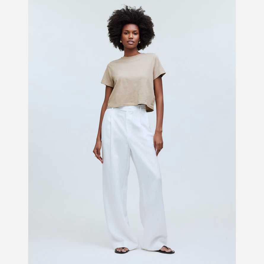 madewell softfade cotton boxy-crop womens t-shirts khaki