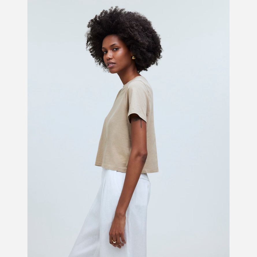 madewell softfade cotton boxy-crop womens t-shirts khaki