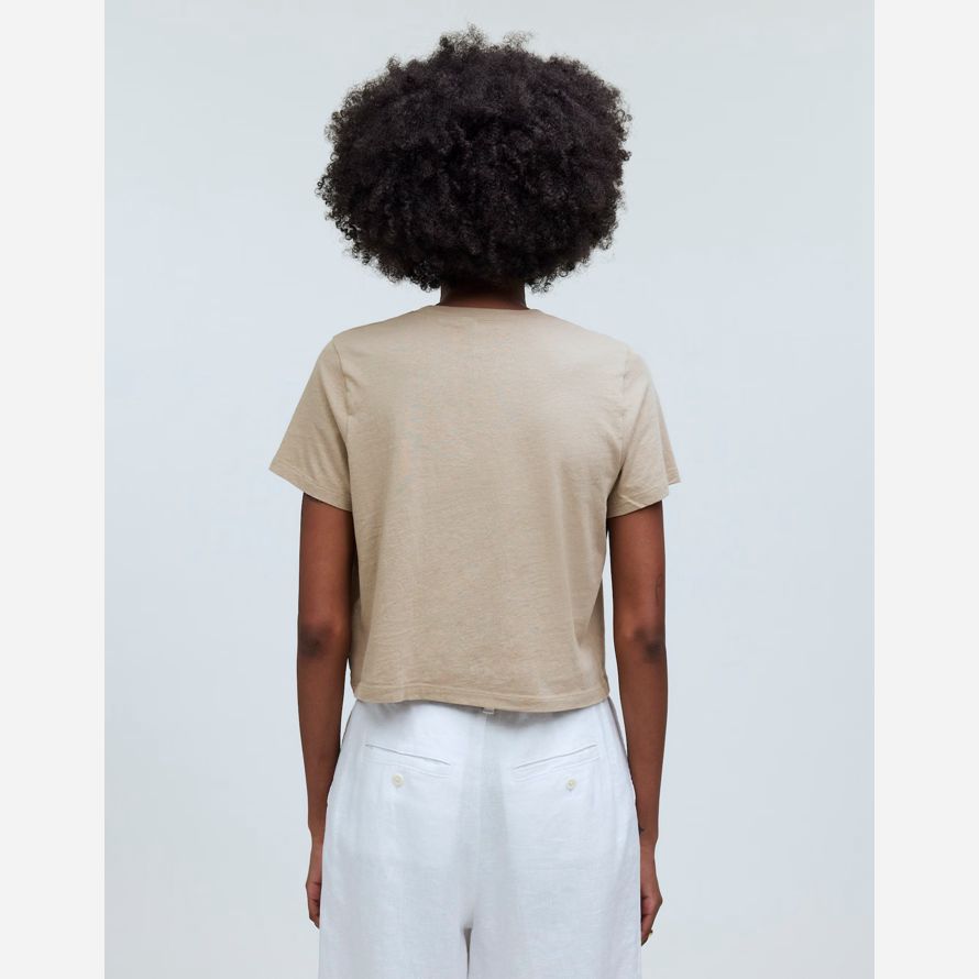 madewell softfade cotton boxy-crop womens t-shirts khaki