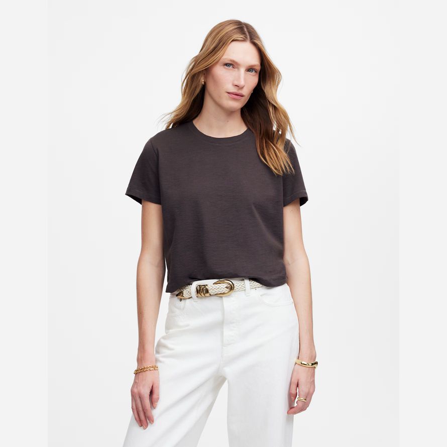 madewell slub boxy-crop womens t-shirts dark chocolate