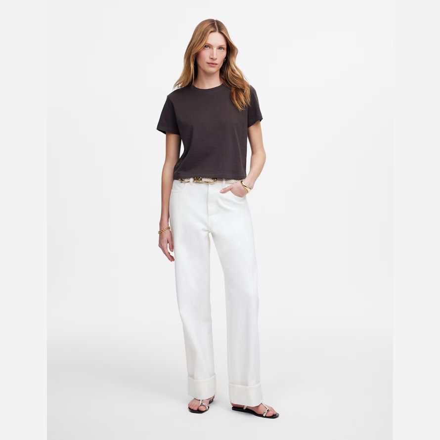 madewell slub boxy-crop womens t-shirts dark chocolate