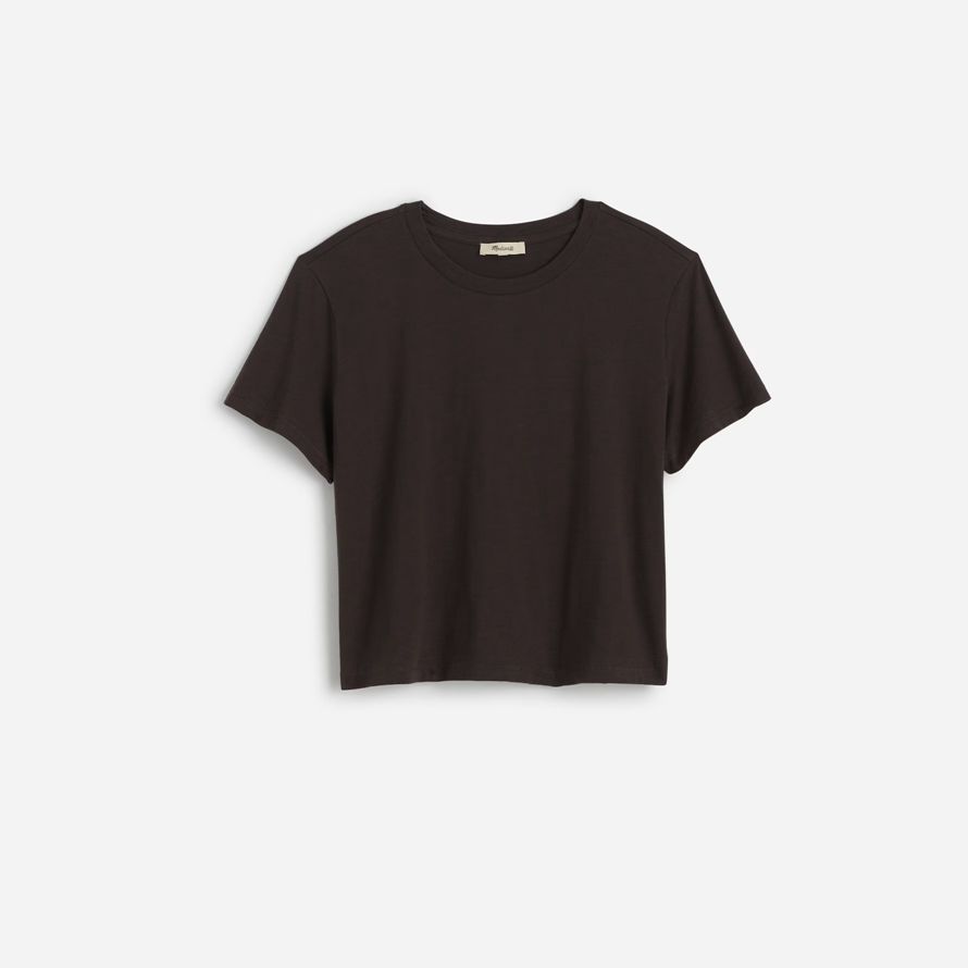 madewell slub boxy-crop womens t-shirts dark chocolate