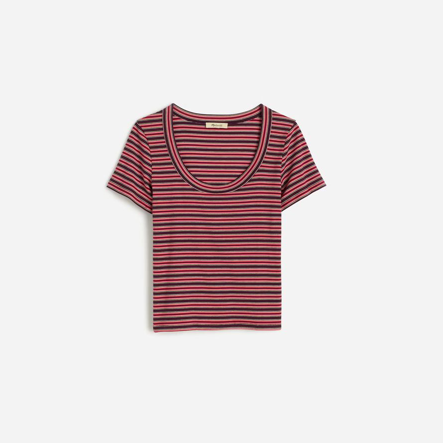 madewell regenerative cotton ribbed scoopneck womens t-shirts red dark brown
