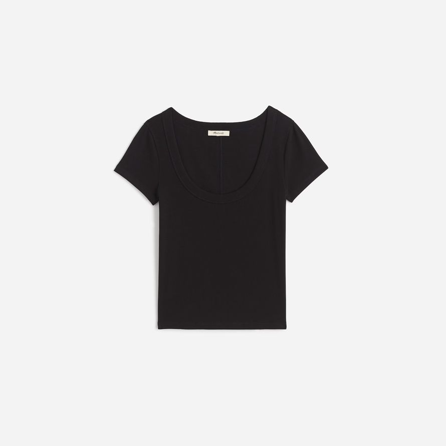 black madewell regenerative cotton ribbed scoopneck womens t-shirts