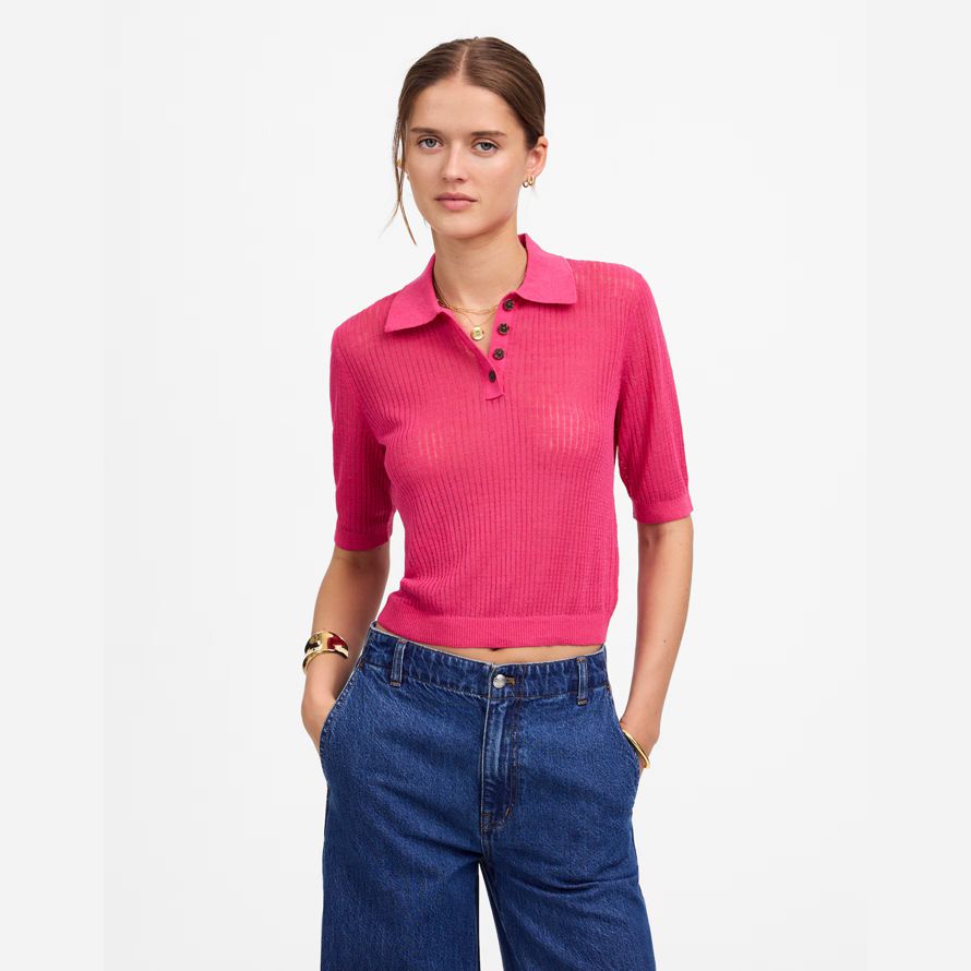 womens madewell short-sleeve polo sweater t-shirts pink