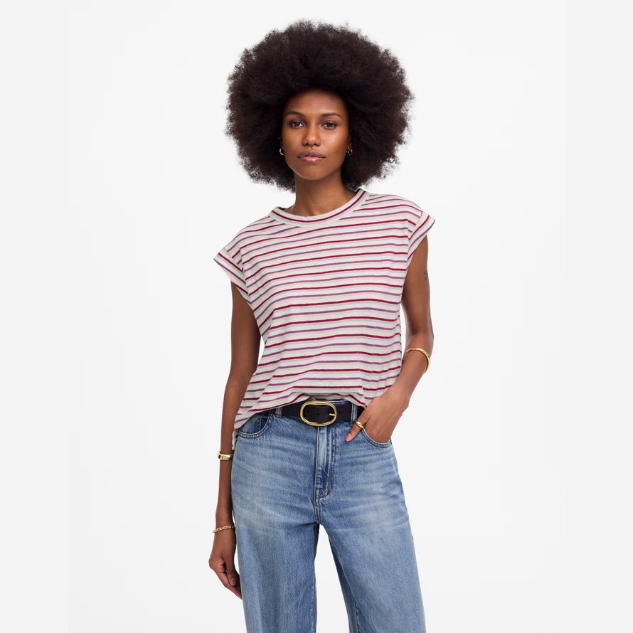 madewell boxy muscle womens t-shirts beige red purple