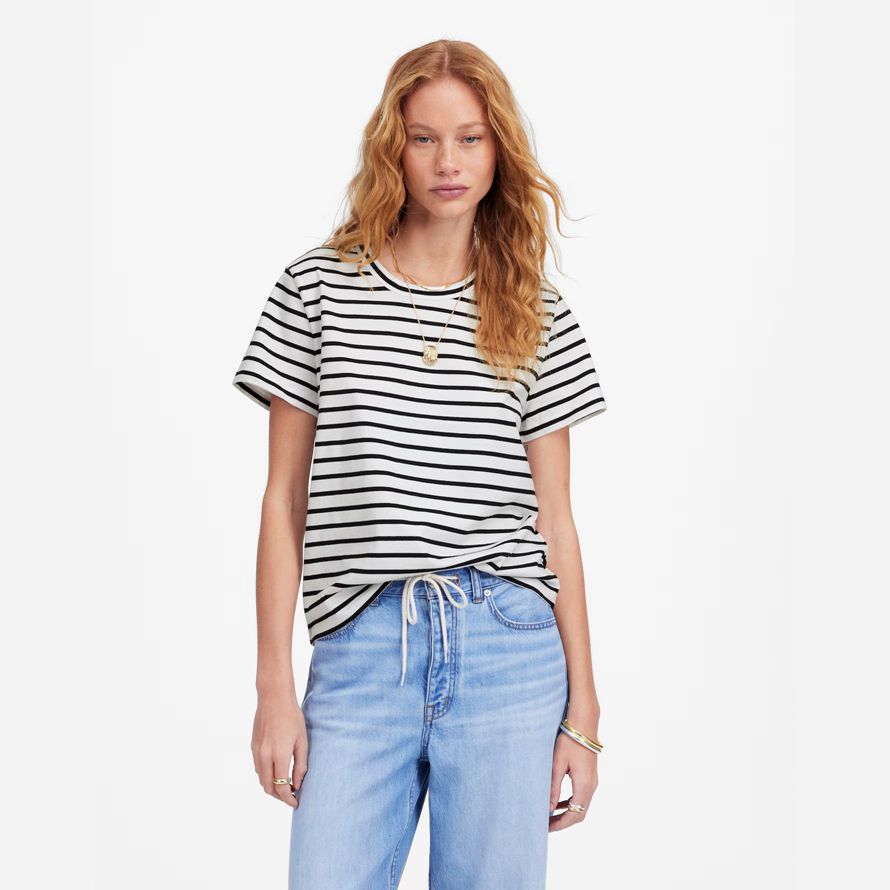 womens madewell cotton perfect crewneck t-shirts white black