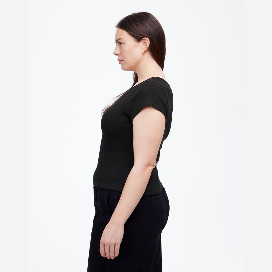 black womens madewell regenerative cotton ribbed cap-sleeve t-shirts
