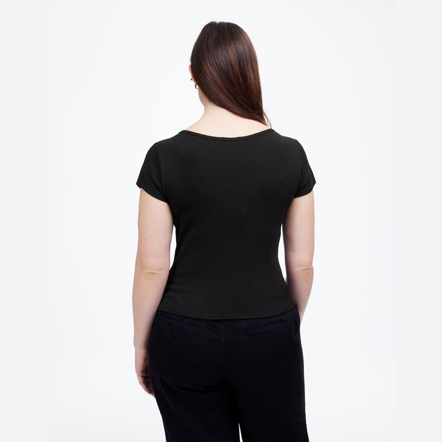 black womens madewell regenerative cotton ribbed cap-sleeve t-shirts