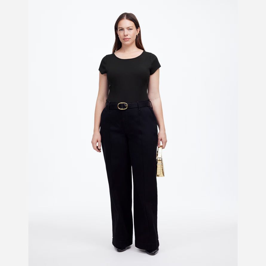 black womens madewell regenerative cotton ribbed cap-sleeve t-shirts