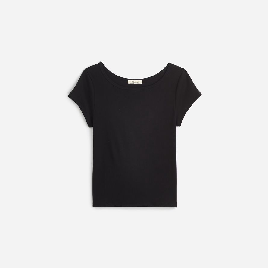 black womens madewell regenerative cotton ribbed cap-sleeve t-shirts