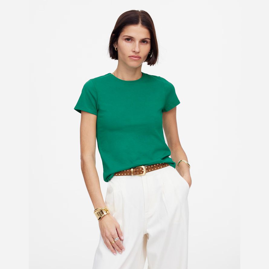 green womens madewell essential slim lightweight cotton t-shirts