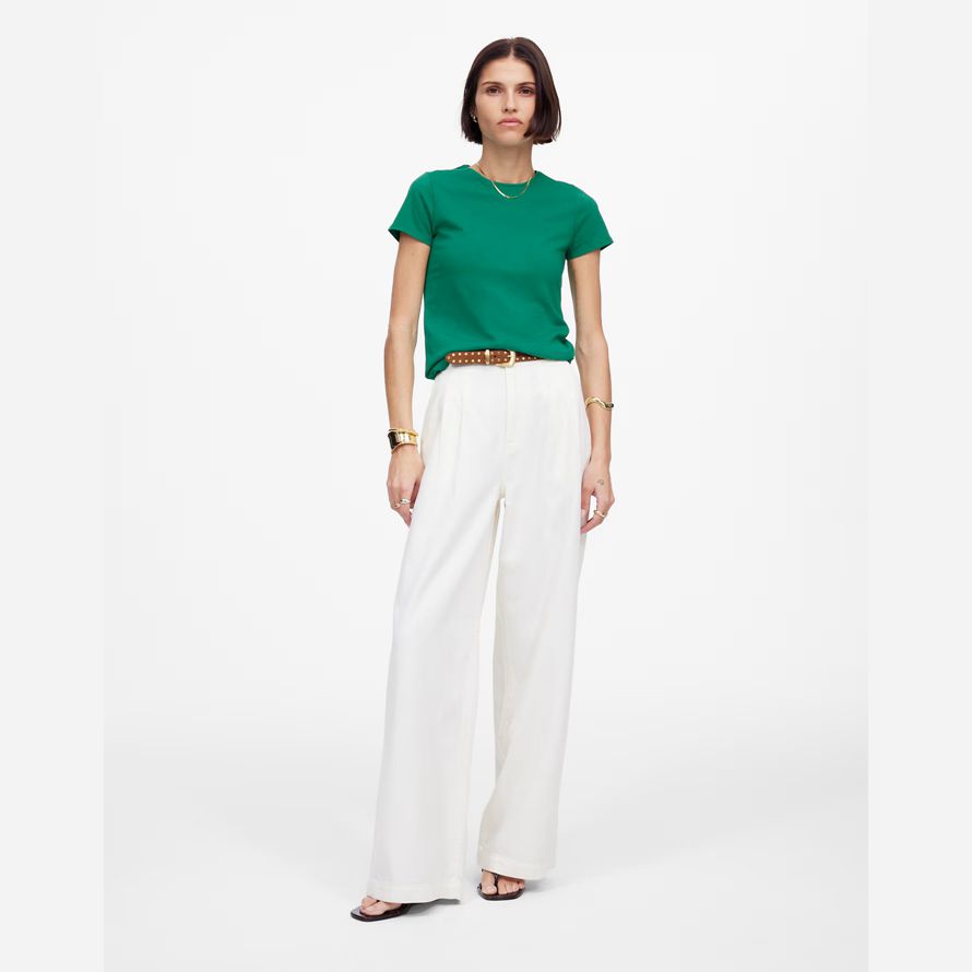 green womens madewell essential slim lightweight cotton t-shirts
