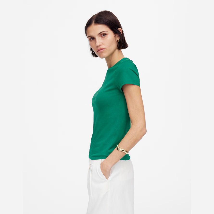 green womens madewell essential slim lightweight cotton t-shirts
