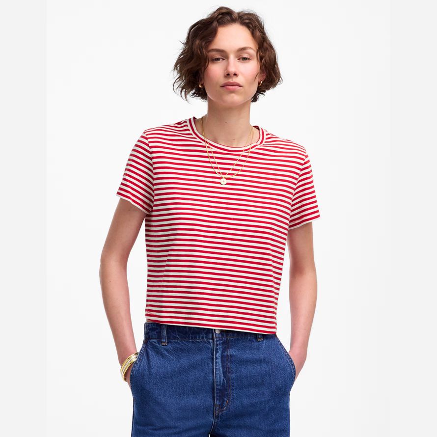 red white womens madewell slub boxy-crop t-shirts
