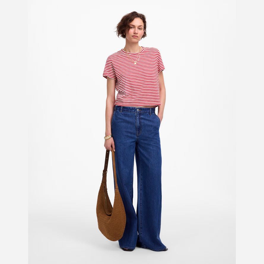 red white womens madewell slub boxy-crop t-shirts
