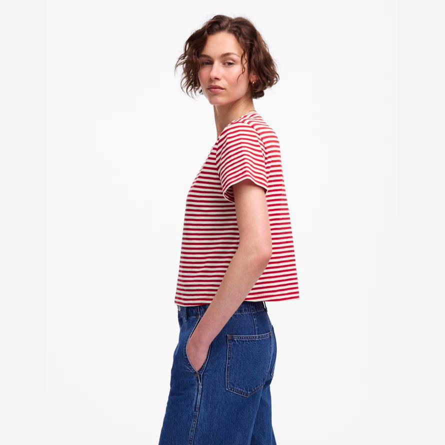 red white womens madewell slub boxy-crop t-shirts
