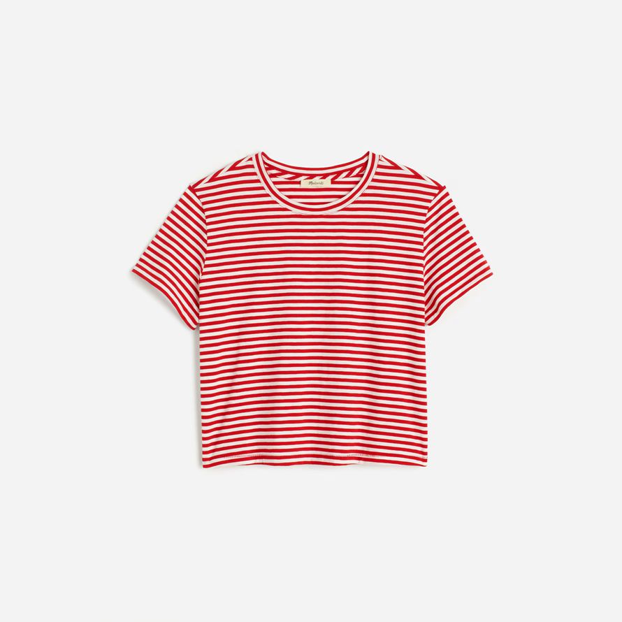 red white womens madewell slub boxy-crop t-shirts