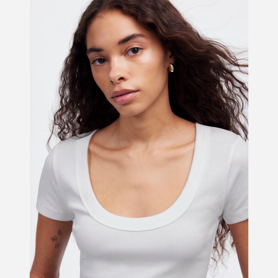 womens madewell regenerative cotton ribbed scoopneck t-shirts white