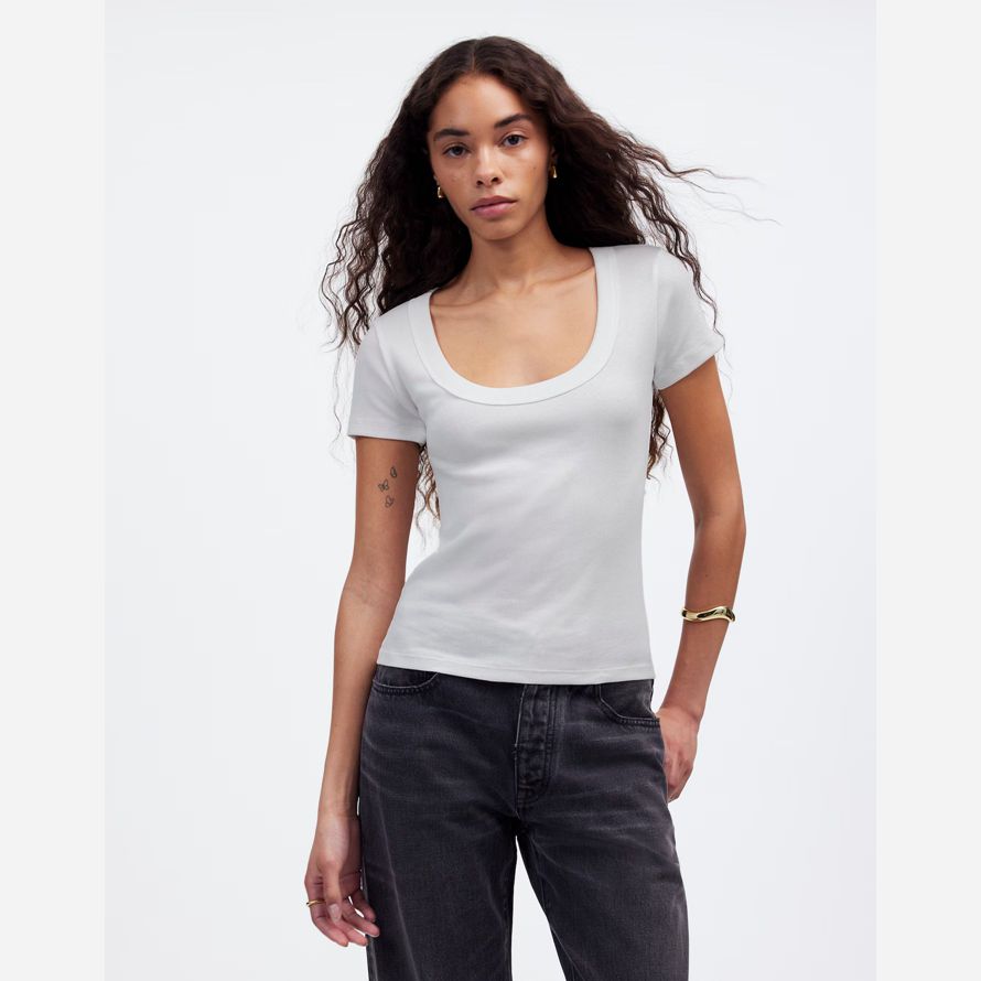 womens madewell regenerative cotton ribbed scoopneck t-shirts white