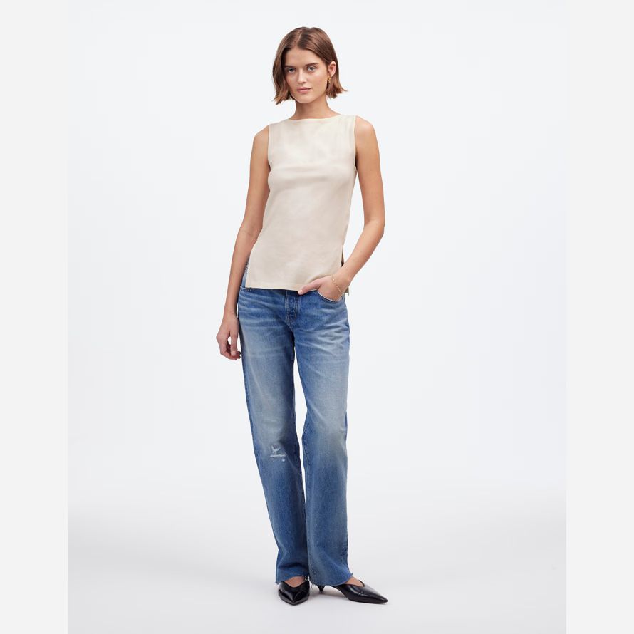 madewell sleeveless boatneck side slit womens t-shirts cream