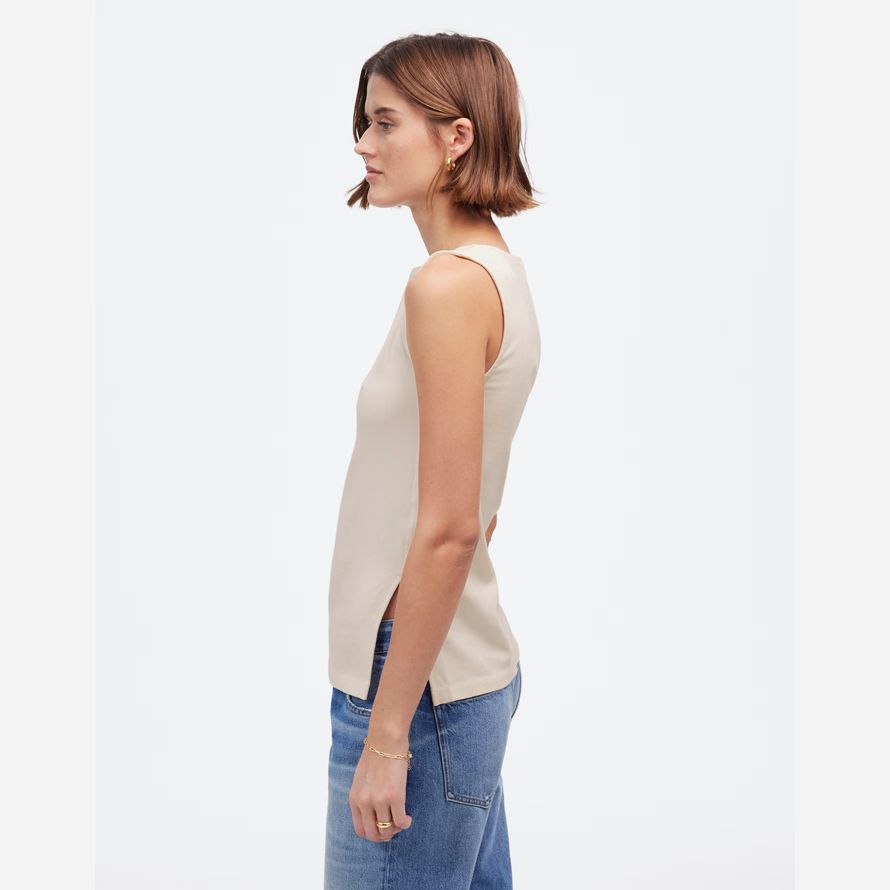 madewell sleeveless boatneck side slit womens t-shirts cream
