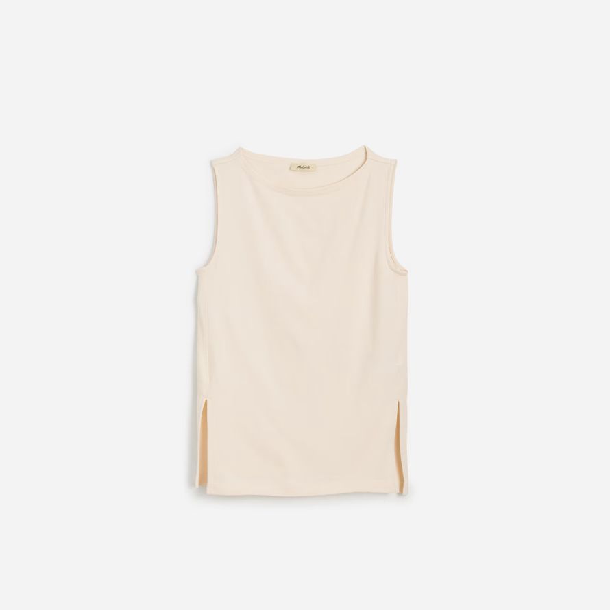 madewell sleeveless boatneck side slit womens t-shirts cream